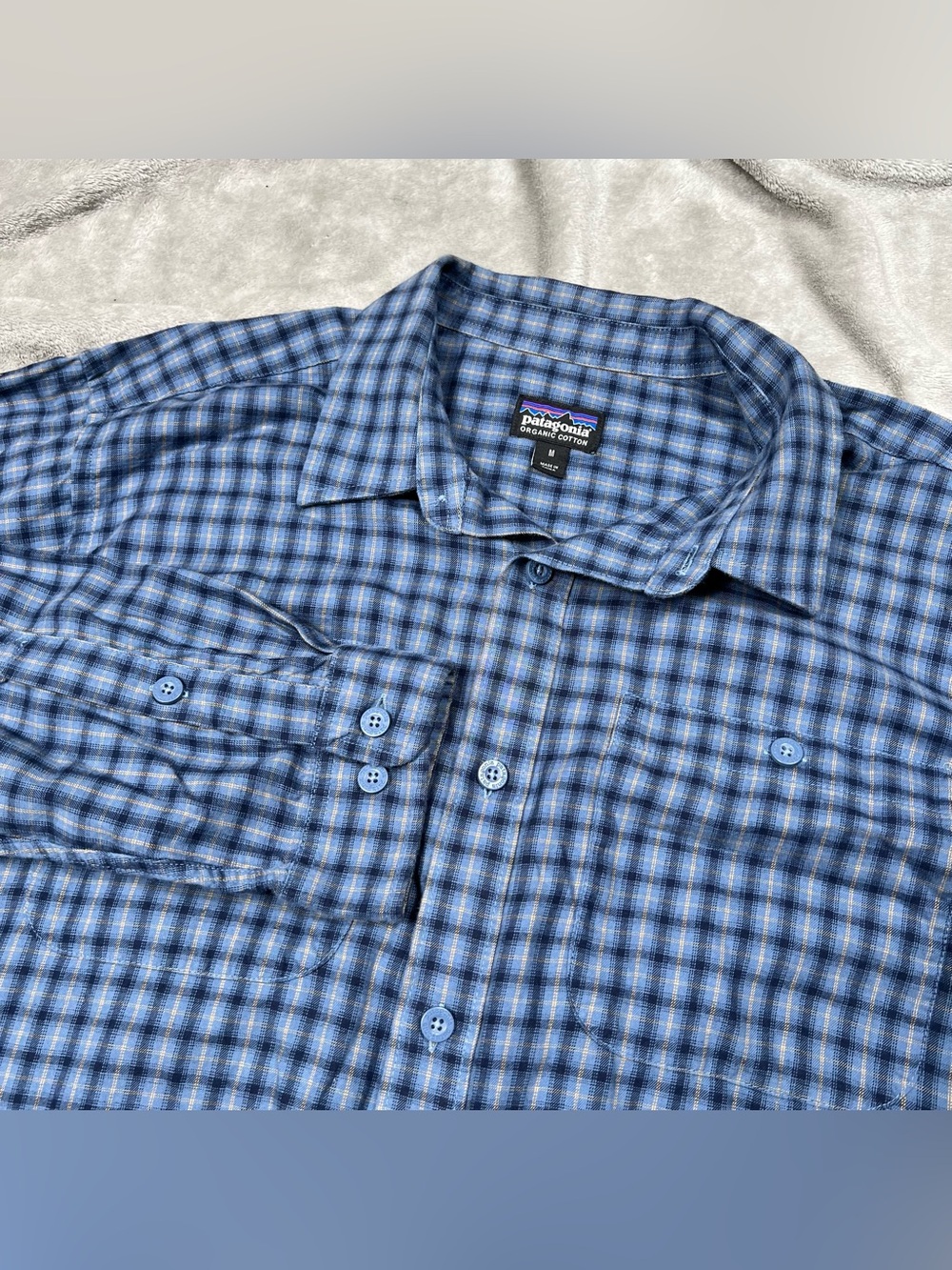 Patagonia Pima Cotton Button Up Shirt Mens M Blue Long Sleeve Flannel 53837